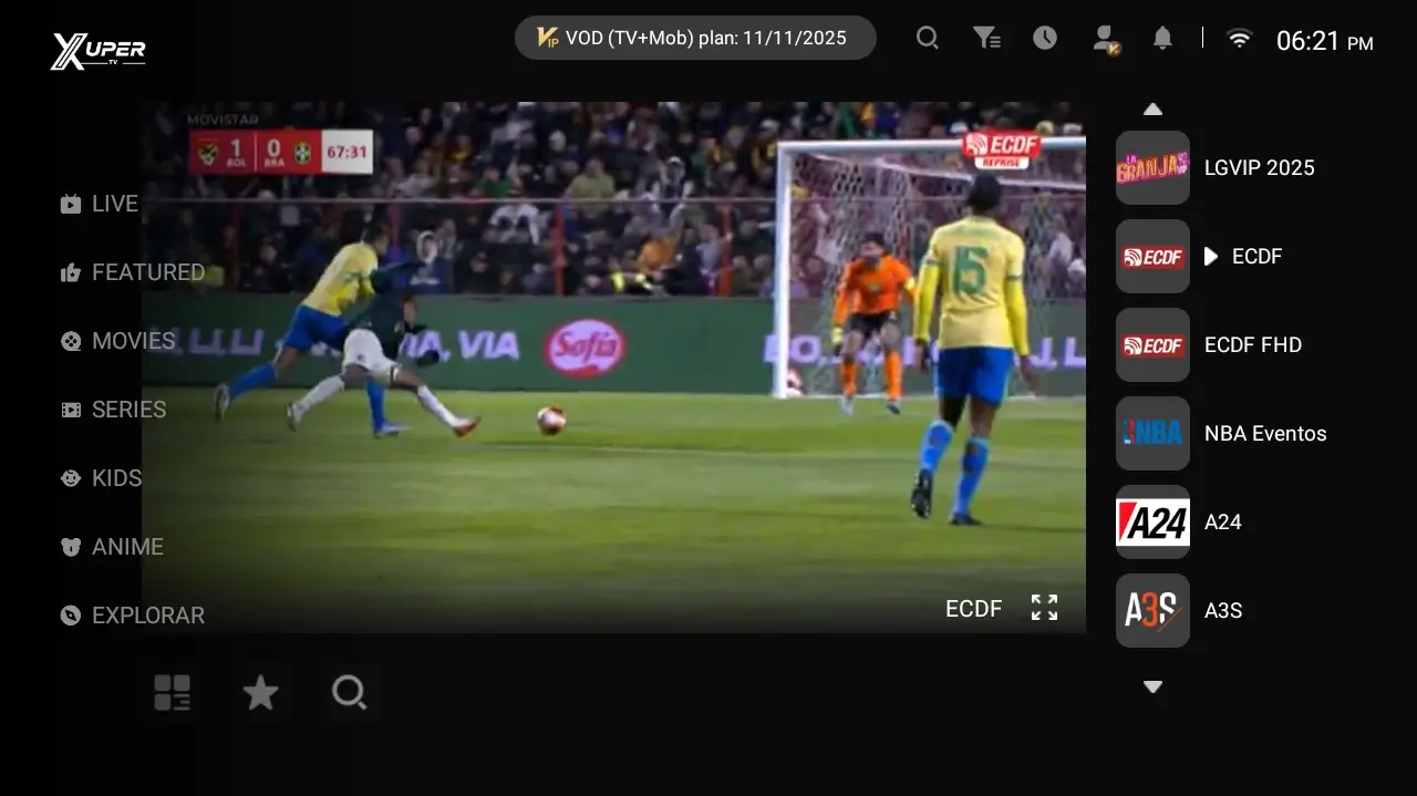Live-Sportwiedergabe in Xuper TV auf einem Fernsehbildschirm